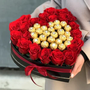 Elegant Heart Bouquet With Ferrero Rocher