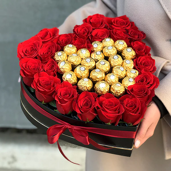 Elegant Heart Bouquet With Ferrero Rocher